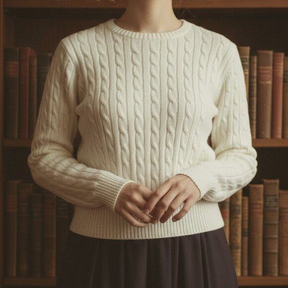 Vintage 90s Coastal Grandma white crew neck cable knit sweater from St Johns Bay - Picture 1 of 8